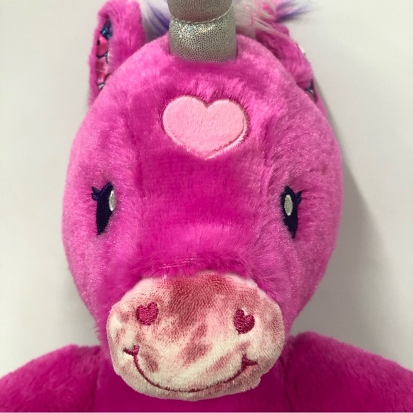 Build A Bear Candy Hearts Unicorn 17 Inch Hot Pink Silver Sparkle Stuffed Animal - Picture 9 of 11